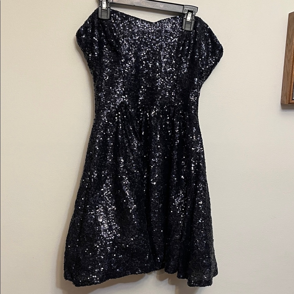 Windsor elegant dark navy (almost black) strapless Sequin Dress